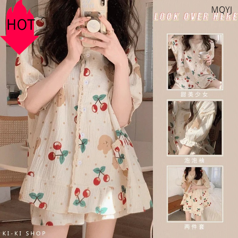 Foreign Trade Supply Pajamas for Women Summer K-style ins Popular Bear Short-sleeved Shorts Two-piece Set Student Loose Home Clothes