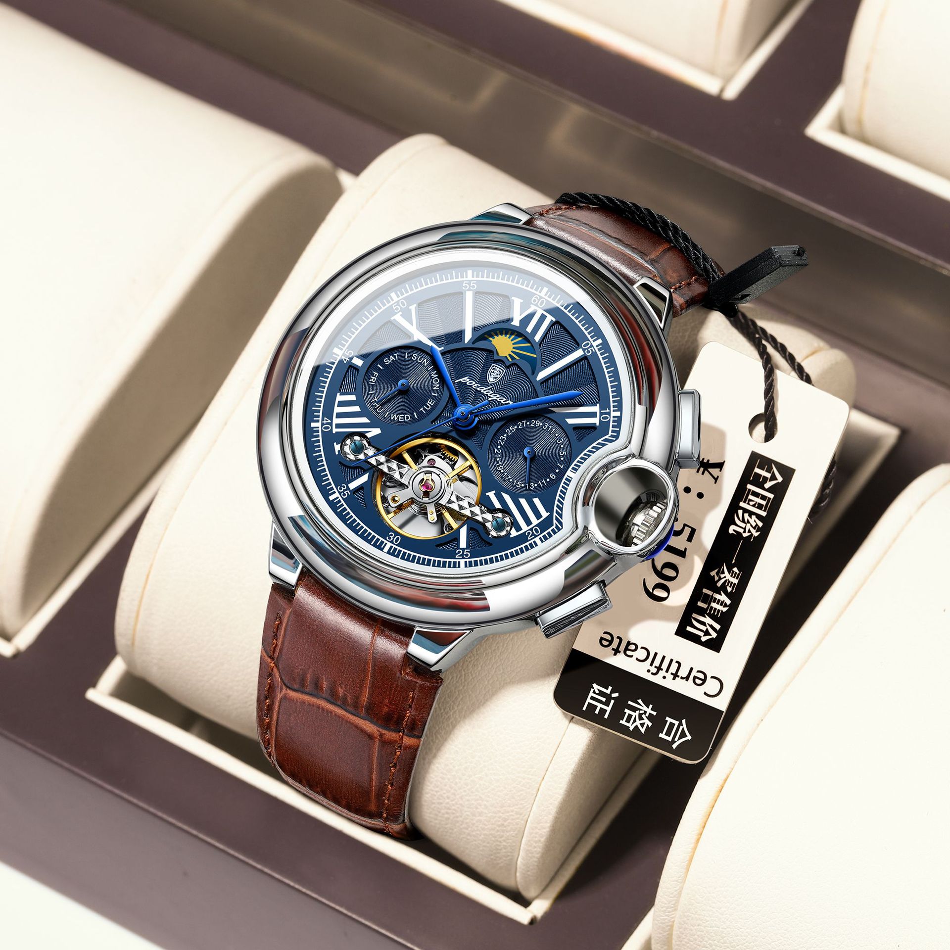 POEDAGAR Pedagree nuevo reloj mecánico impermeable para hombres turbón automático correa de reloj cómodo 1413
