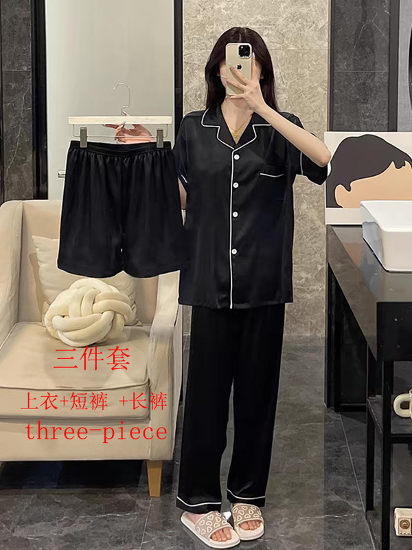 模造糸半袖少女パジャマセットシルク春夏ズボン襟ホーム服クロスボーダーメーカー直供|undefined