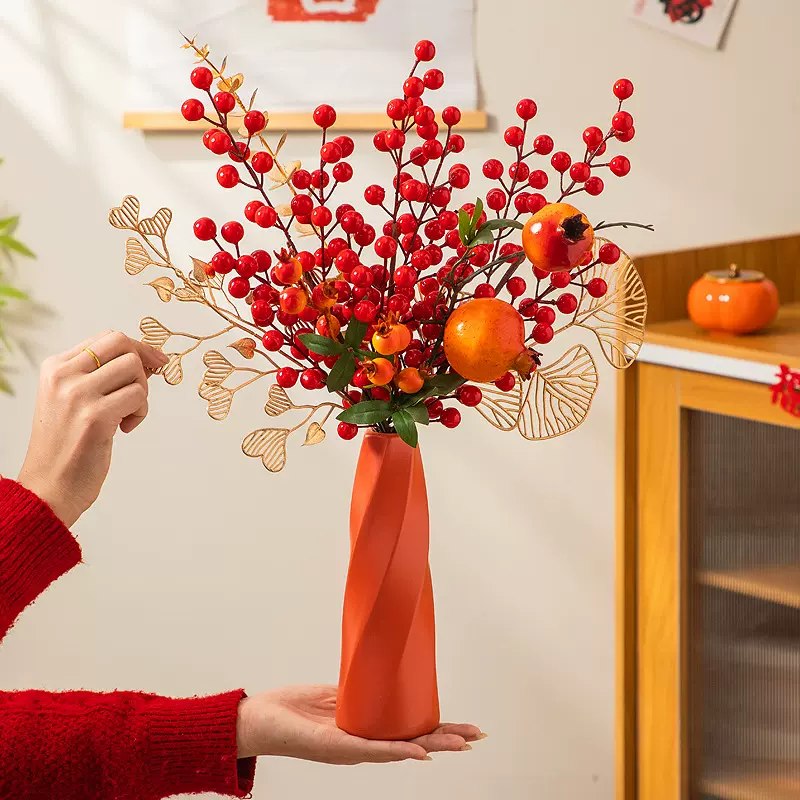 2026新年摆件年宵花客厅装饰发财果柿子福桶马年春节桌面布置用品