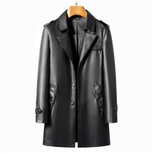 海宁皮衣男中年仿真皮中长款西装领皮风衣商务休闲皮夹克爸爸外套