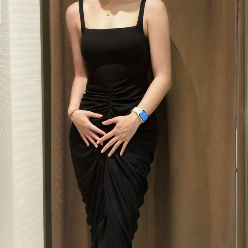 Guangzhou Huang Zheng 2026 New Spring/Summer Black Sleeveless Bodycon Dress Long Dress U-Neck Long Style Elegant Satin Guangzhou Huang Zheng 2026 New Spring/Summer Black Sleeveless Bodycon Dress Long Dress U-Neck Long Style Elegant Satin