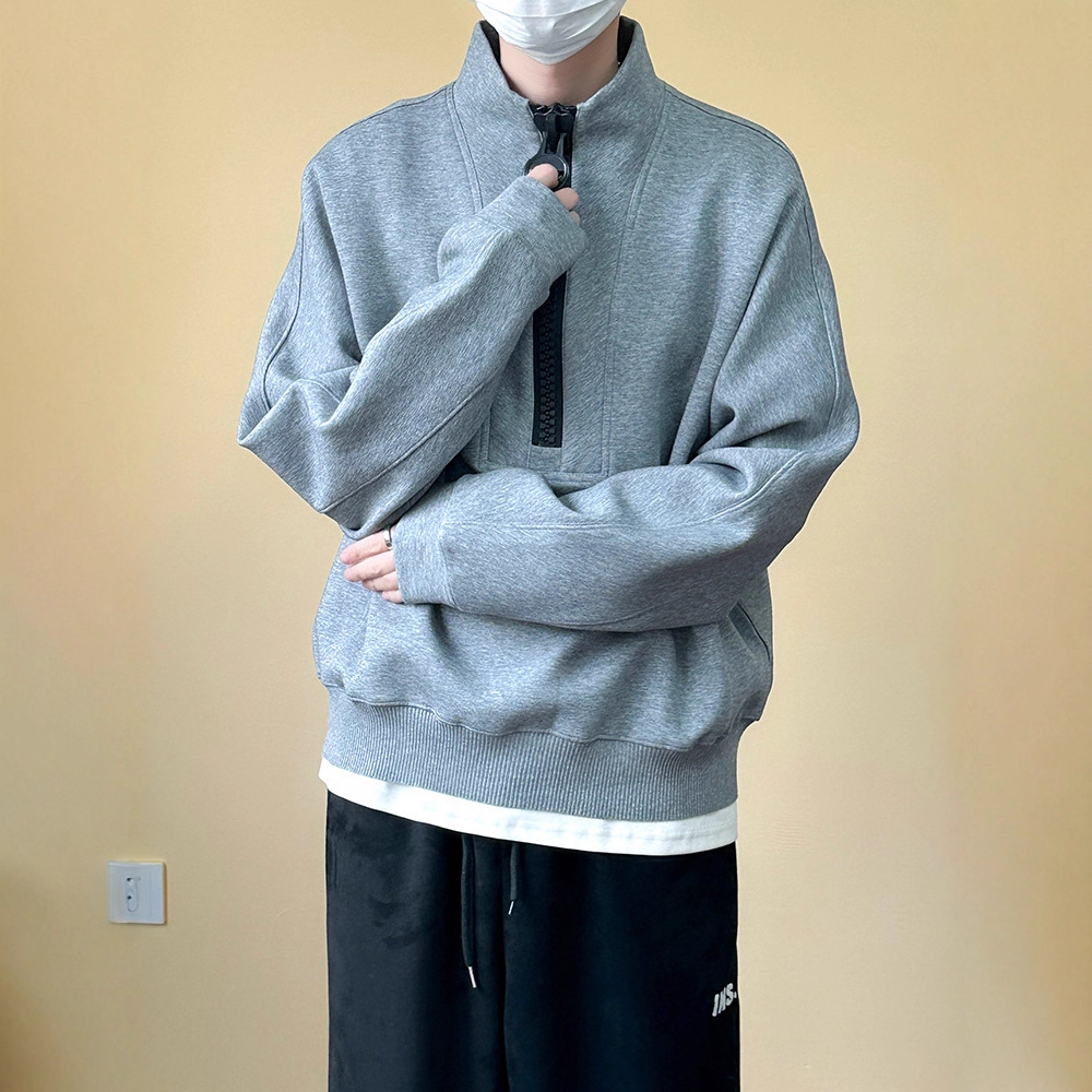 Big Zipper Stand Up Collar Hoodie For Men, Versatile For Winter High Street, Loose Fitting Top, Trendy Brand Casual Couple Jacket_voghion.com