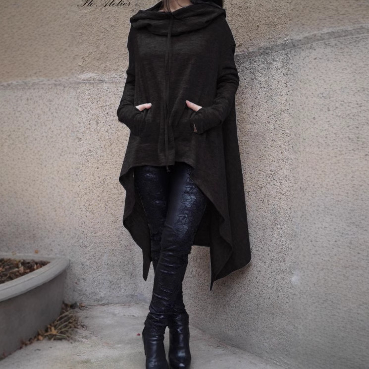 Otoño e Invierno AliExpress deseo Amazon nuevo europeo y americano color sólido suéter largo con capucha 9308 image 5