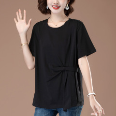 中高年純綿半袖tシャツ女性新型ファッション洋風大サイズママ夏服半袖ゆったり隠し上着