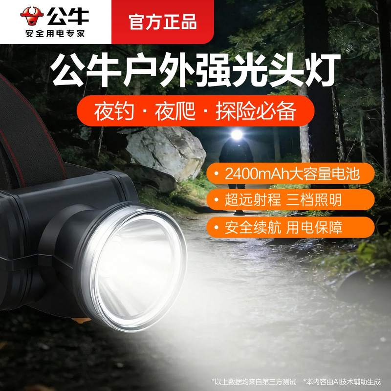 Bull 2026 New Model Long-Range Headlamp, Rechargeable, Ultra-Bright, Head-Mounted, Ultra-Long Battery Life, for Outdoor Exploration and Mountain Camping