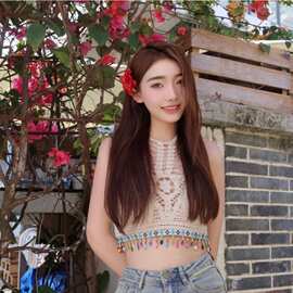 纯欲镂空蕾丝设计感吊带小背心女2023新款度假风流苏性感露脐上衣