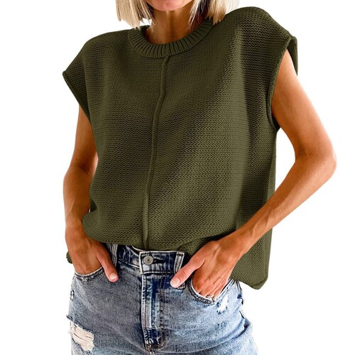 European and American-style women's sweater vest, 2025 early autumn new arrival, loose-fitting sleeveless crewneck knitted top for layering.