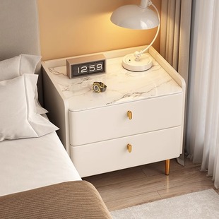 Solid Wood Bedside Table, Light Luxury and High-End Bedroom, Simple Modern Bedside Home Slate Small Bedside Storage Cabinet