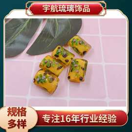 长扁方块外画一支花琉璃珠直接孔diy复古串珠手链项链材料配件