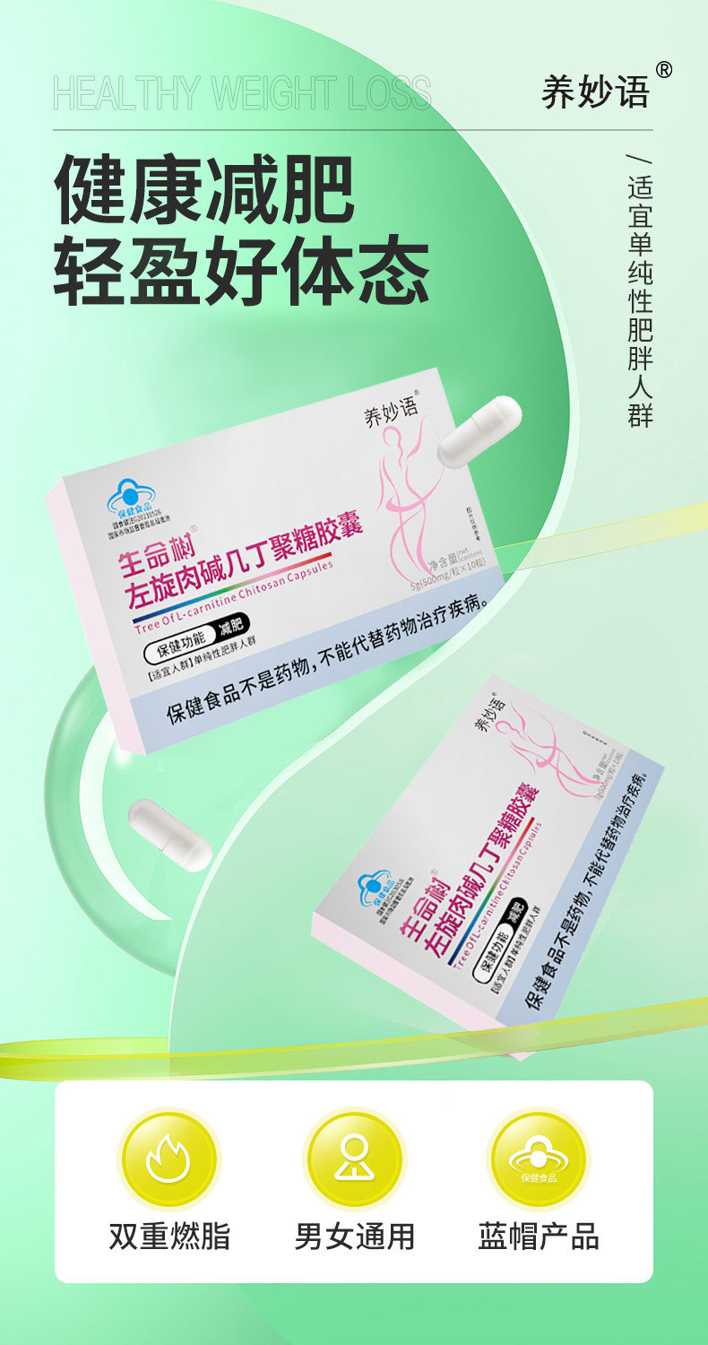 L-Carnitine Capsules with Chitosan for Adult Daily Wellness 10 Capsule Box overview