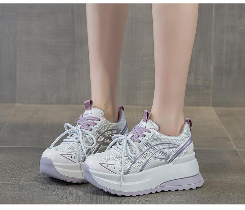 Giày sneaker nữ đế dày phong cách cổ điển, tăng chiều cao, thoải mái — Vàng 5053, Xám 5053, Tím 5053 chi tiết 24