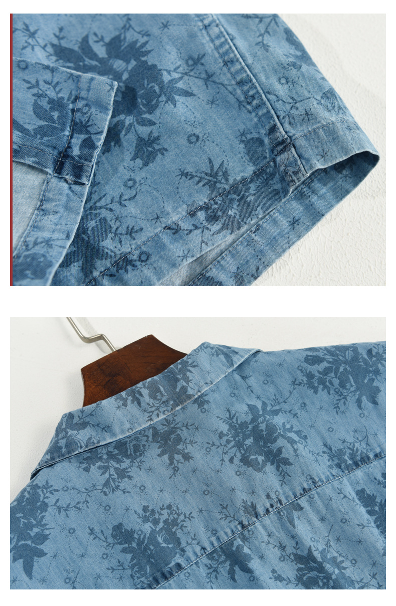 Camicia uomo in jeans con stampa floreale e collo cubano_voghion.com