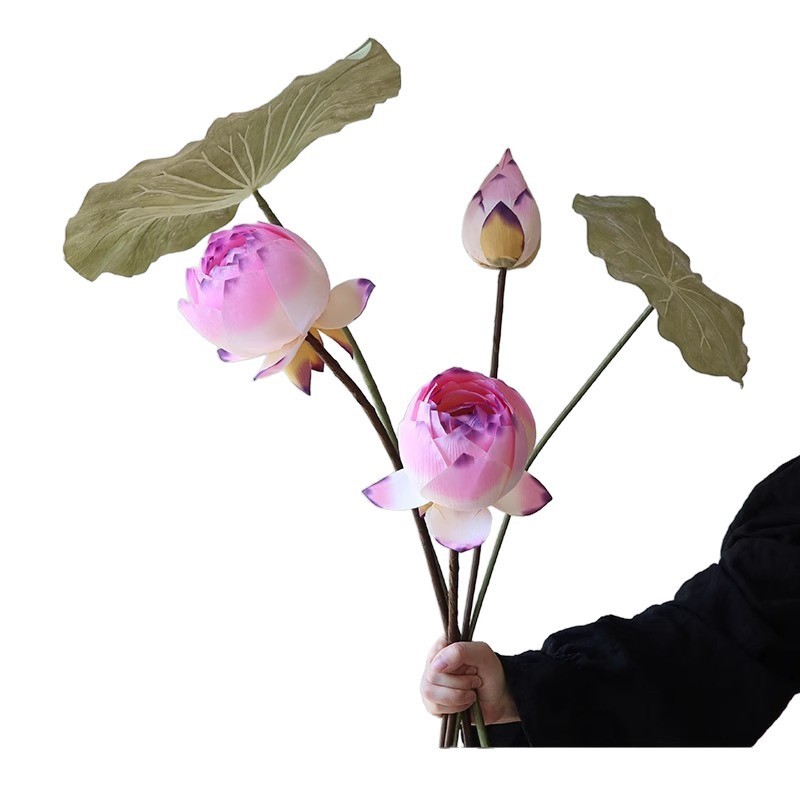 博西家居侘寂风干花荷花莲花大花束仿真花高级感逼真复古假花摆设|undefined
