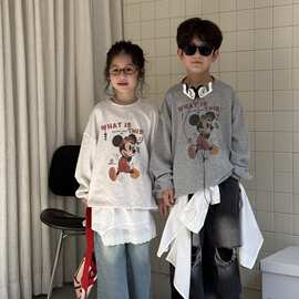 童卫衣2026秋款男女童韩版卡通老鼠字母上衣儿童圆领休闲宽松卫衣