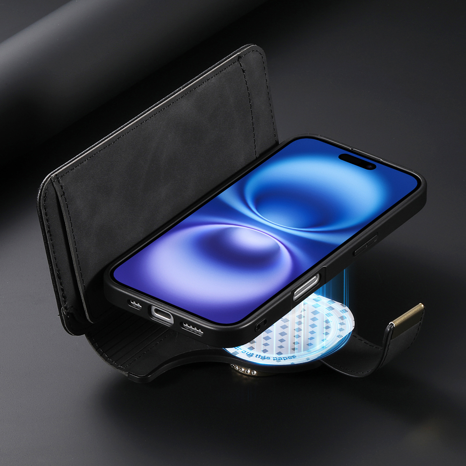 TechGlobe Cross-Border Magnetic Detachable Compatible With IPhone Quick Release 16 Flip Leather Case 15p_voghion.com