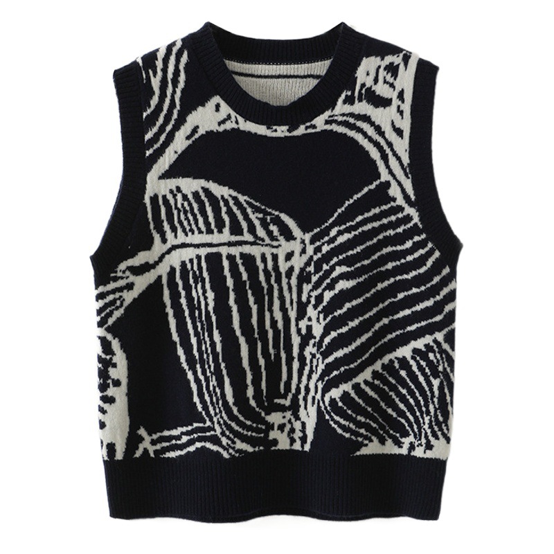 Otoño e Invierno nuevo retro Chaleco de punto jacquard chaleco desgaste exterior de las mujeres chaleco diseño corto sin mangas suéter superior image 1