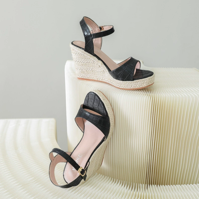 Новые летние сандалии Amazon на толстой подошве на толстом каблуке и толстом каблуке Женская обувь большого размера на соломенной подошве с пеньковой подошвой для внешней торговли в Европе и Америке