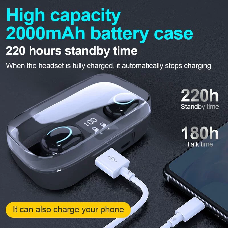 True wireless earbuds X10, Bluetooth 5.2, ABS‑plastic, 1200 mA charging case, digital display option