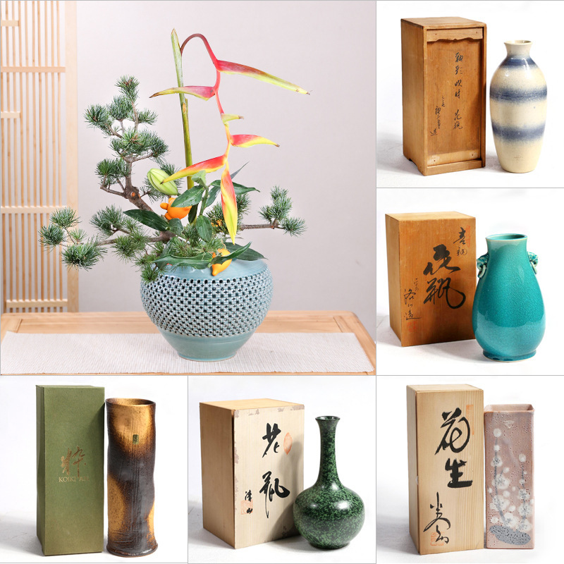 [Special Offer with Free Shipping] Japanese Retro Flower Vessel Ceramic Zen Kutani Ware Light Luxury Vase Pottery Flower Arrangement for Living Room Display