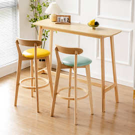 北欧实木小吧台桌椅组合家用靠墙高脚桌吧桌简约咖啡桌阳台长条桌