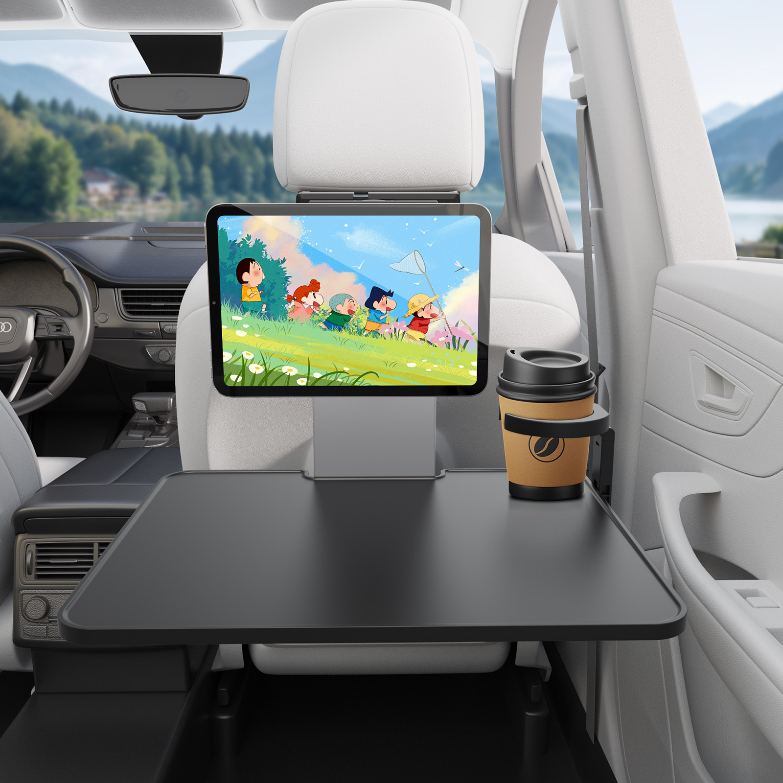 Aluminum Alloy Car Table Board, Car Magnetic Phone Holder, Rear Seat Dining Tray, Rear Water Cup Holder, Foldable Storage