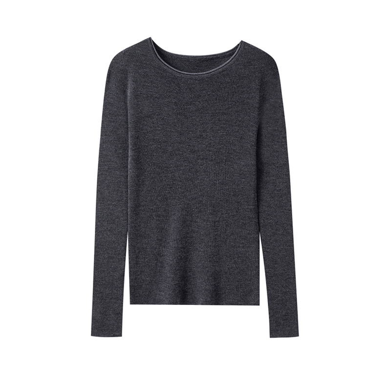 Merino 18-Gauge 60-Count German Yangtze Yarn Wool Knitwear Women's Round Neck Rolled Edge Slim Long-Sleeved Seamless Base