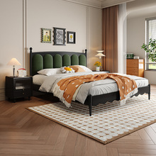 新款法式复古床双人床1.8米美式典雅黑色实木床婚房实木软包床