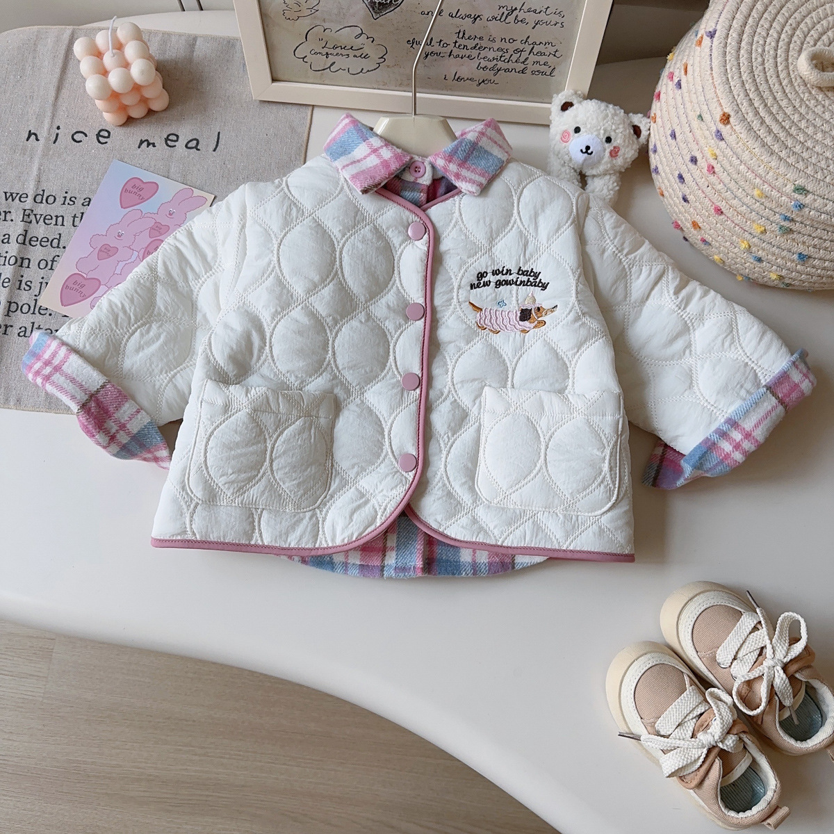 女童外套加绒加厚冬季新款洋气儿童棉衣小女孩假两件棉袄