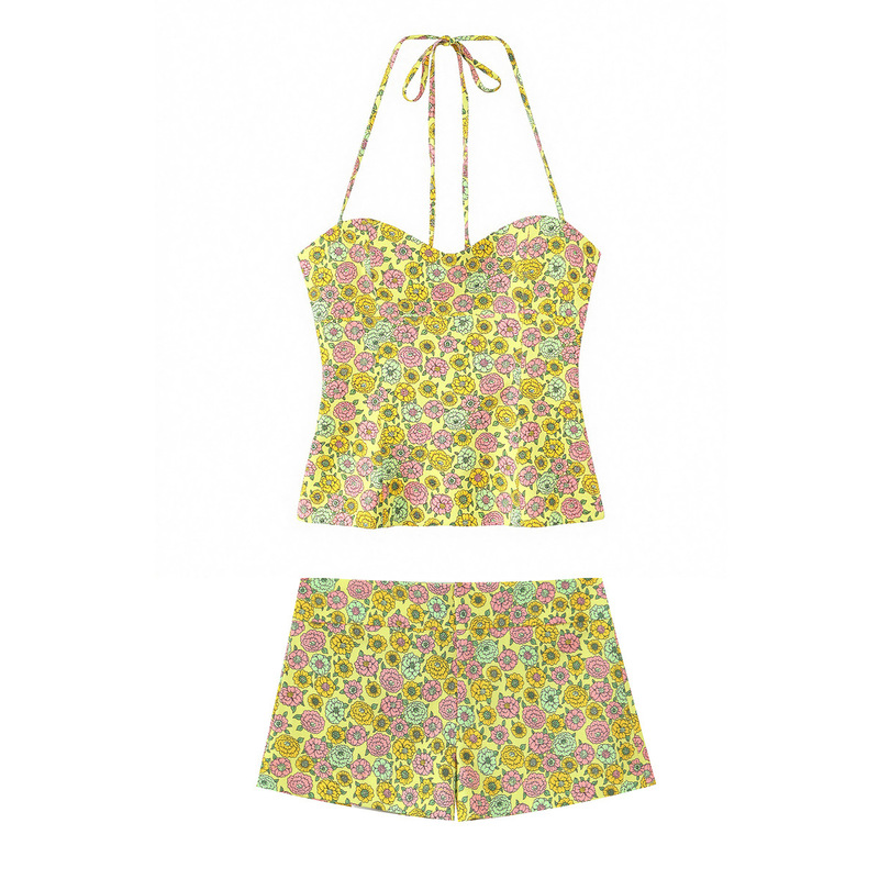 New Foreign Trade Style European and American Style Floral Poplin Top 2180024 Mini Floral Shorts 3067426 Set