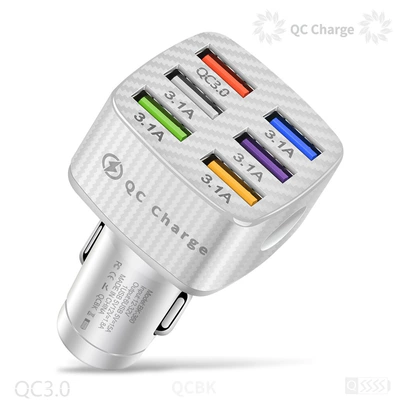 15A luminous car charger 6USB porous QC3.0 square car charger 5V9V12V smart fast charge wholesale (Mobil şarj cihazları) - 360-6-fast-charging-cars-charge-white-opp-bag