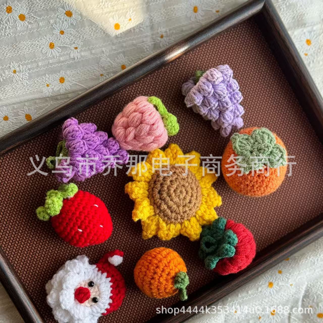草莓挂件柿子花生苹果橙子向日葵钥匙扣配件毛线针织钥匙批发水果