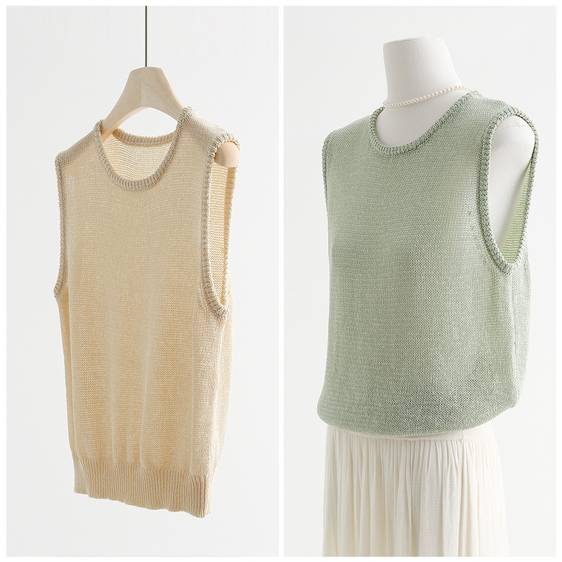 Korean Style Mist Breathable Lyocell Silk and Paper Yarn Round Neck Knitted Vest Summer Sleeveless Top 91140 Korean Style Mist Breathable Lyocell Silk and Paper Yarn Round Neck Knitted Vest Summer Sleeveless Top 91140