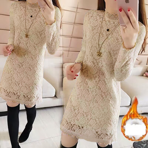 Thermal lace camisole with long sleeves for autumn and winter outerwear, suitable for plus-size women with loose fit to cover the stomach, can be worn as a base layer.