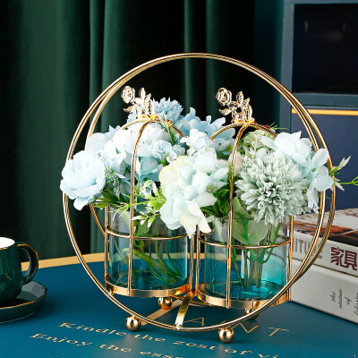 轻奢提篮玻璃小花瓶客厅餐桌水培干鲜花装饰瓶样板间花艺套装摆件|ru