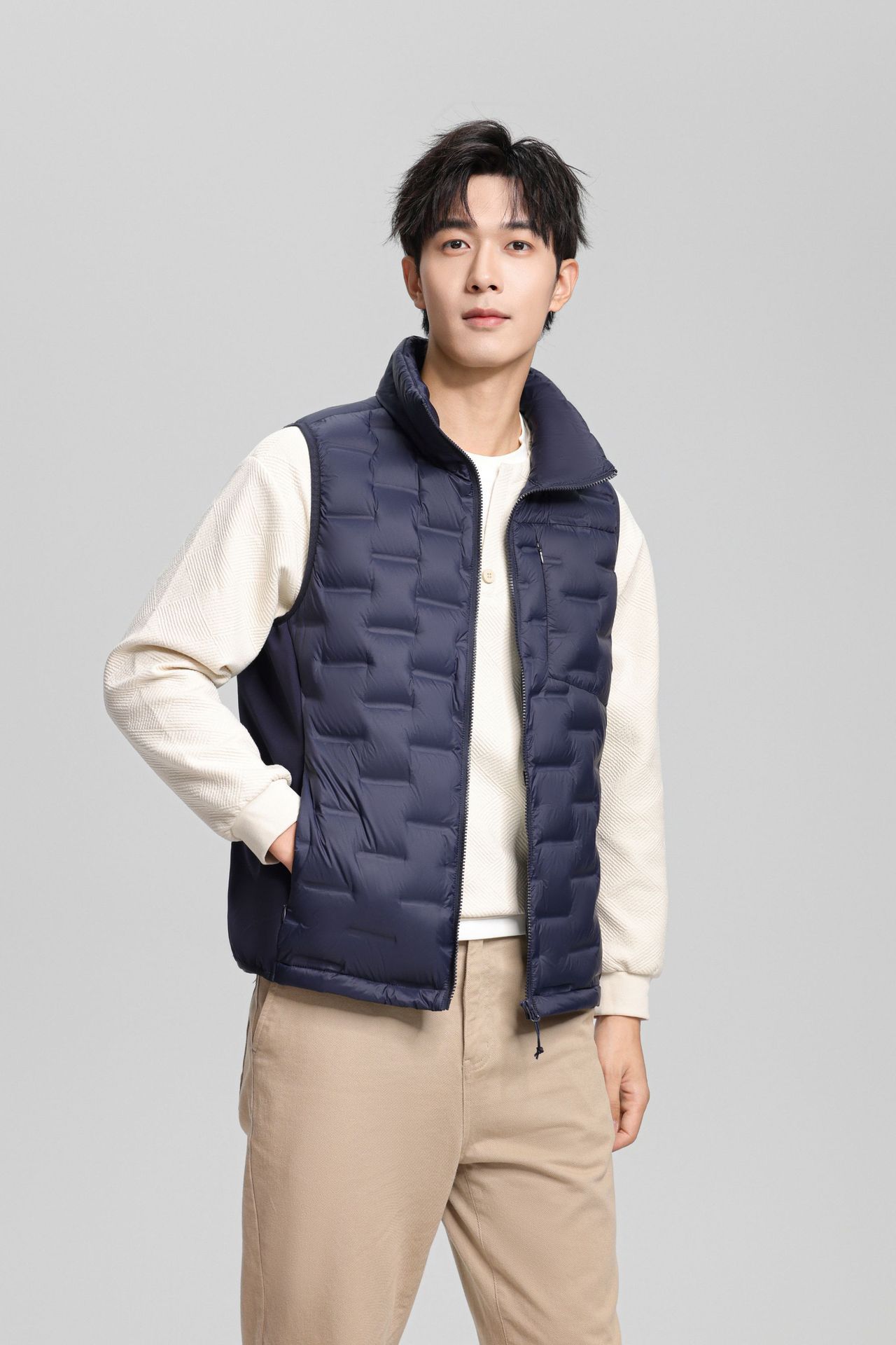 Otoño ligero hombre chaqueta de plumón prensado chaleco de cuello vertical otoño invierno ocio moda universal chaleco cálido cómodo