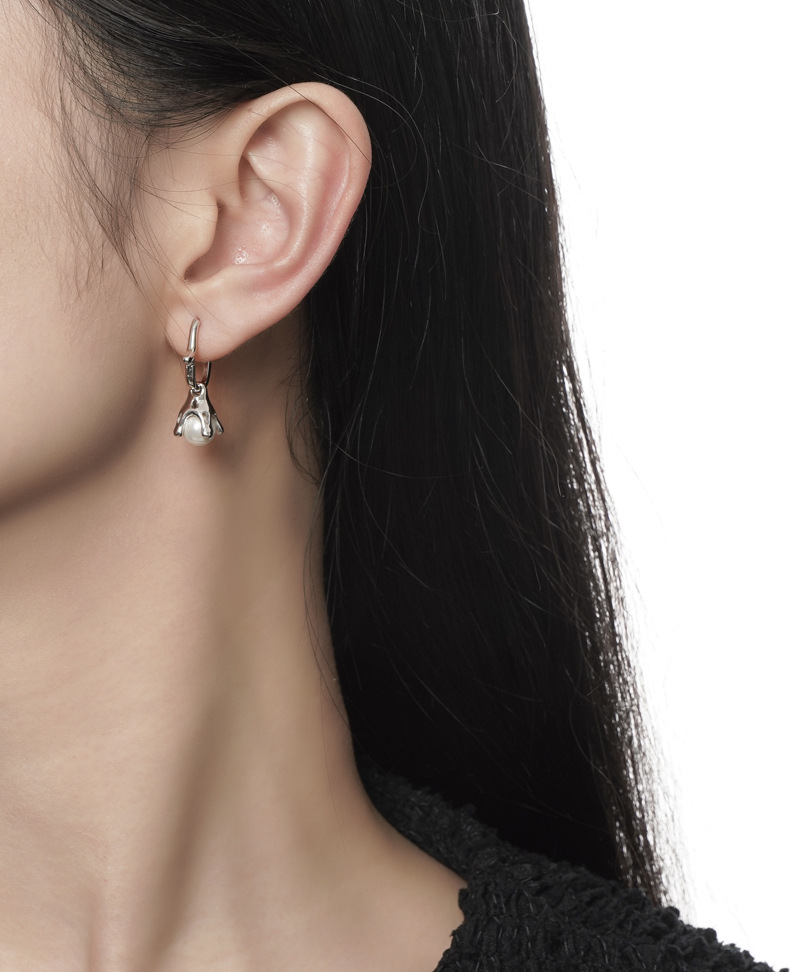 Daily Occasion 925 Sterling Silver Material 1 Piece 925 Sterling Silver Pearl Geometric Drop Earrings