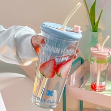 2024新款玻璃吸管杯女可爱家用高颜值大容量网红果汁水杯茶水分离