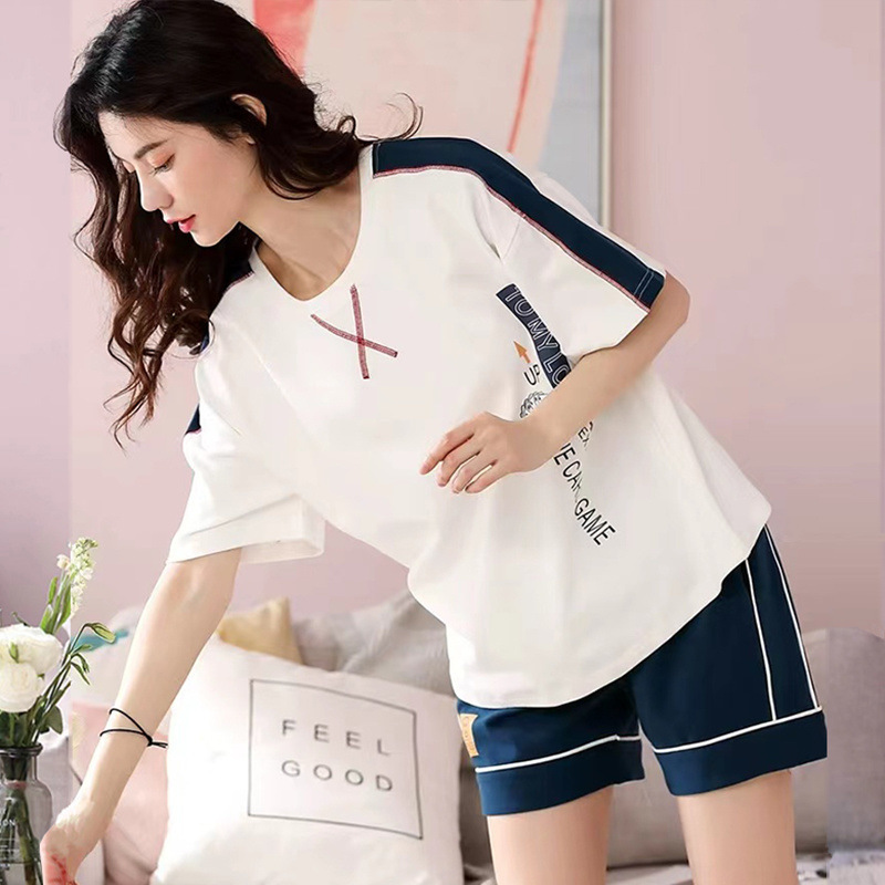 Pajamas for Women Summer Short-Sleeved Shorts Two-Piece Suit Cotton Cute and Sweet Home Clothes Summer Outer Wear 2025 New Style