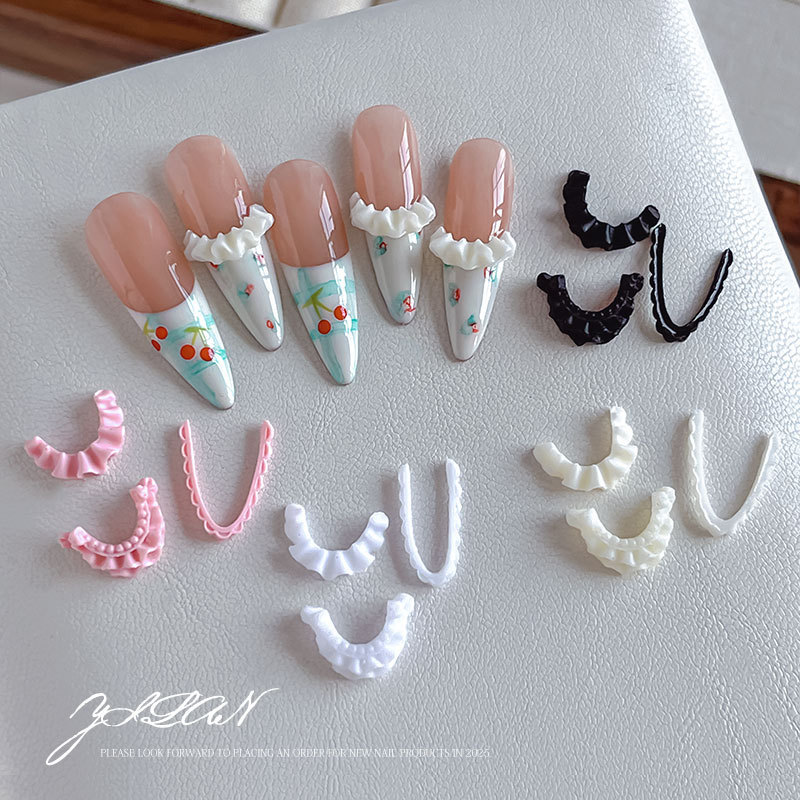 New Soft Carved Lace Nail Art Accessories French Lace Macaron Skirt Three-Dimensional Versatile Nail Decorations Wholesale