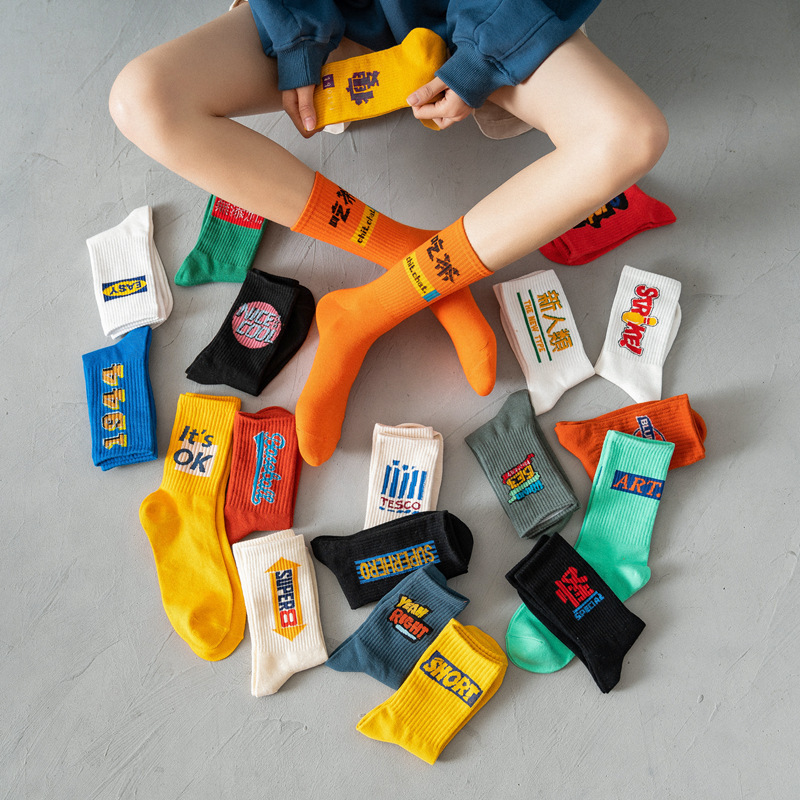 Socks for Men and Women, Spring and Summer Thin Mid-Calf Hip-Hop Trendy Brand Couple Sports Socks, Women's Cotton Wholesale Street Vendor