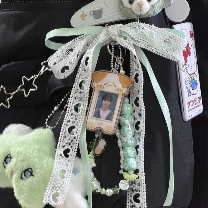 【Dropshipping】Ins Ballet Heart Girl Bowknot Milk Blue Satin Ribbon Bag Charm New Cute Accessory
