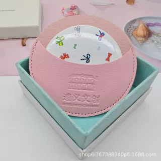 厂家供应皮革圆形化妆镜保护袋定妆粉随身携带防震皮革袋免费打样