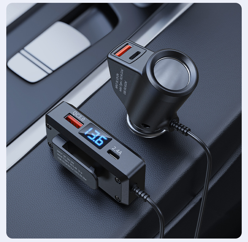 New Car One-To-Five Cigarette Lighter Dual USB + Dual Pd Digital Display Fast Charging Car Charger Smart Car Mobile Phone Charger