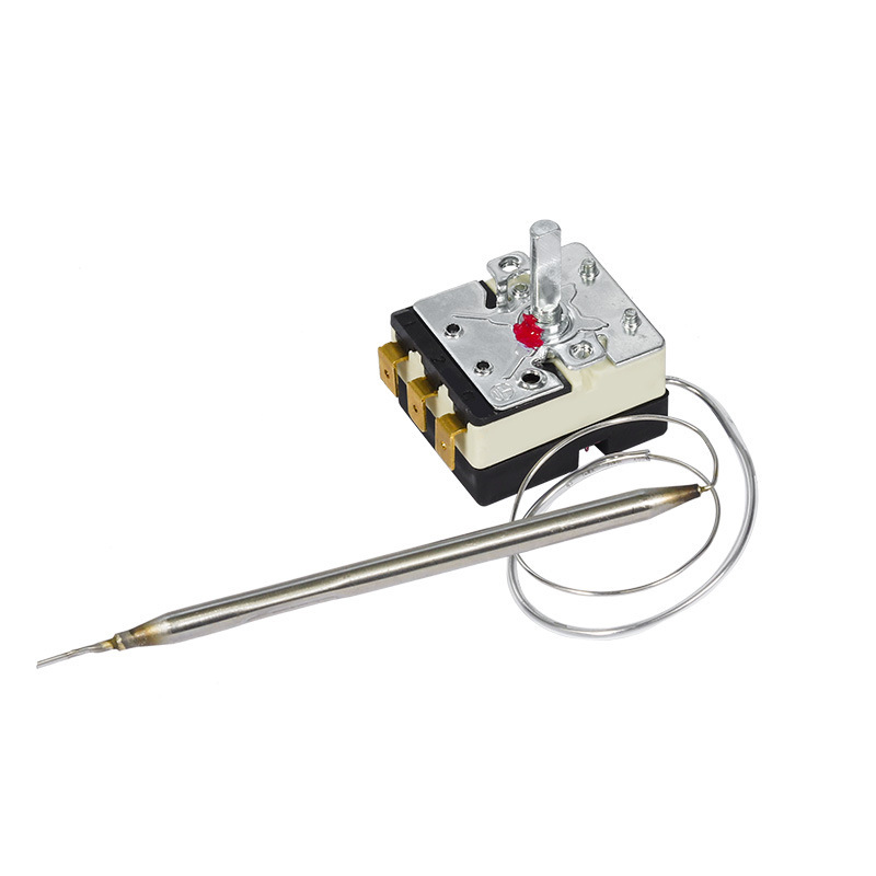 Perili Mechanical Thermostat Knob for Temperature Adjustment, Liquid Expansion Type, 20A 400V, with Temperature Control Probe, Small Size