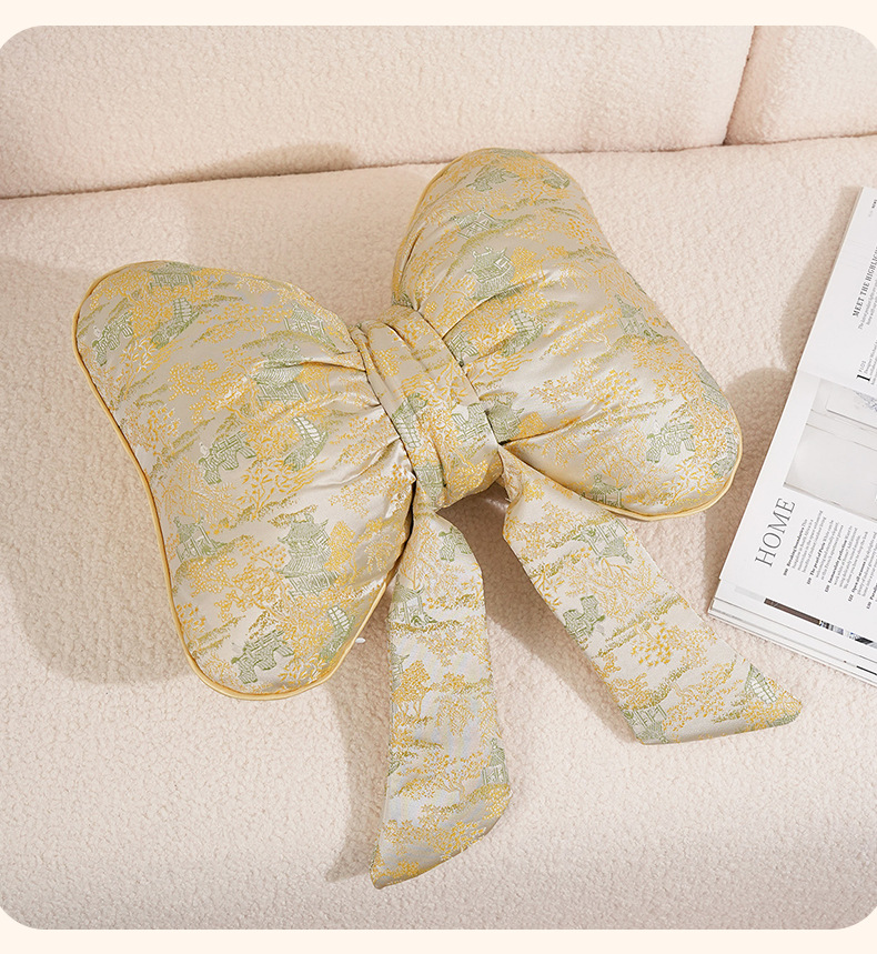 Original sofa throw pillow in Chinese style, light luxury bow design, living room cushion, suitable for model homes, dormitories, and students, new waist support cushion
