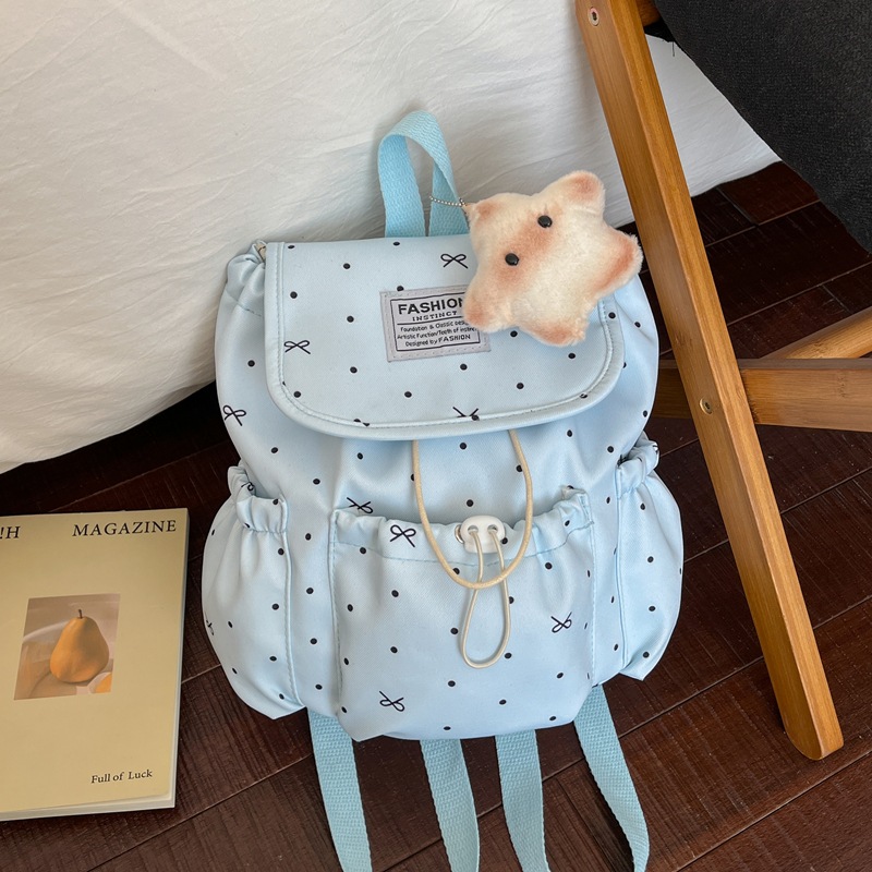 Mochila de la atmósfera pequeña onda punto arco de cuerda de dibujo simple mochila de viajes de viajes de viajes de la universidad pequeña mochila de mujeres