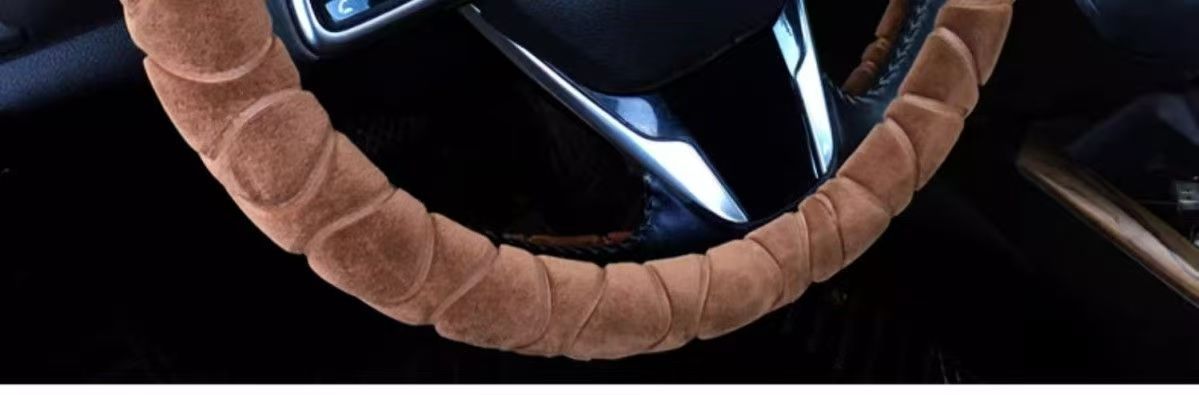 Car Steering Wheel Cover Plush Handlebar Cover Long and Short Plush Autumn and Winter Three-Piece Set Unisex Warm and Non-Slip
