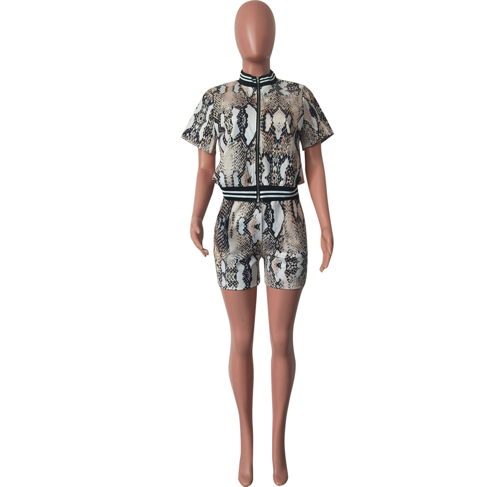 Damen Zweiteiler Set Schlangenmuster Strickjacke Und Shorts_voghion.com