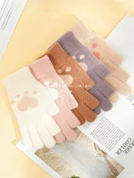 Keep warm velvet gloves, winter cute fleece set for elementary school students